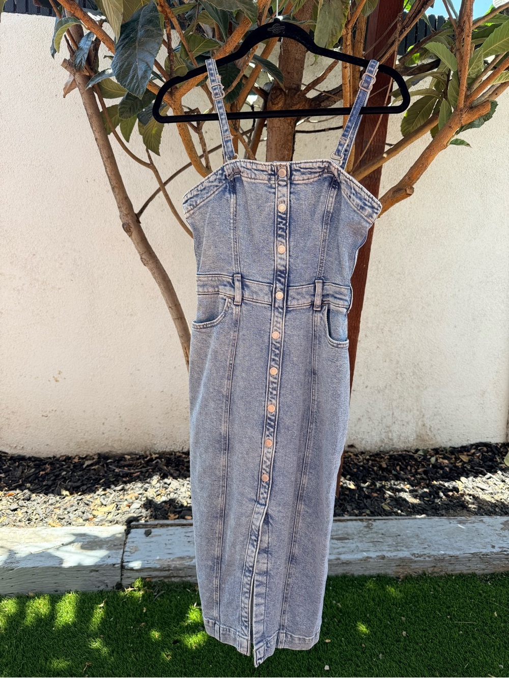 Denim Button-Front Midi Dress in Light Blue